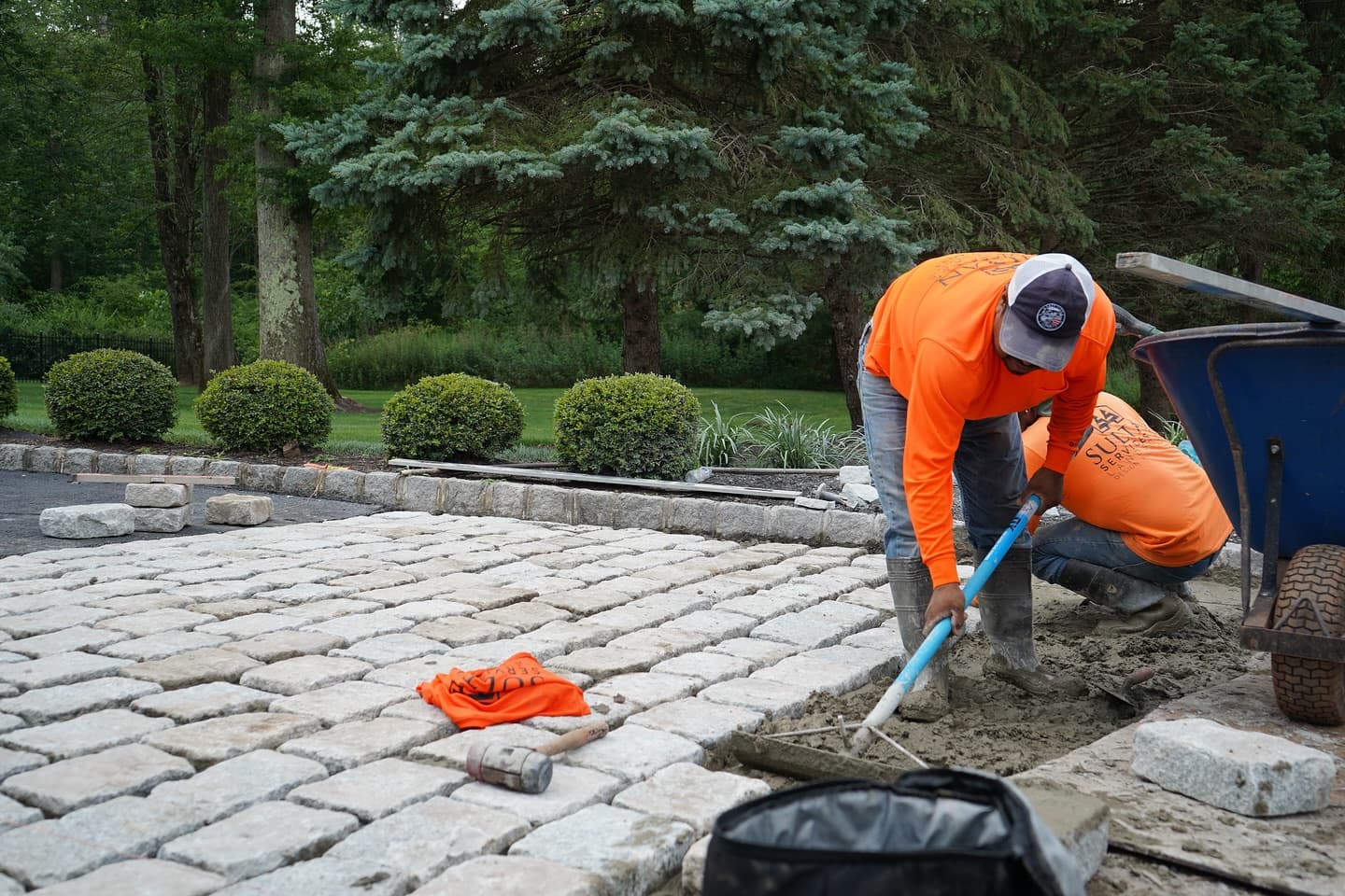 Belgium block driveway apron installation