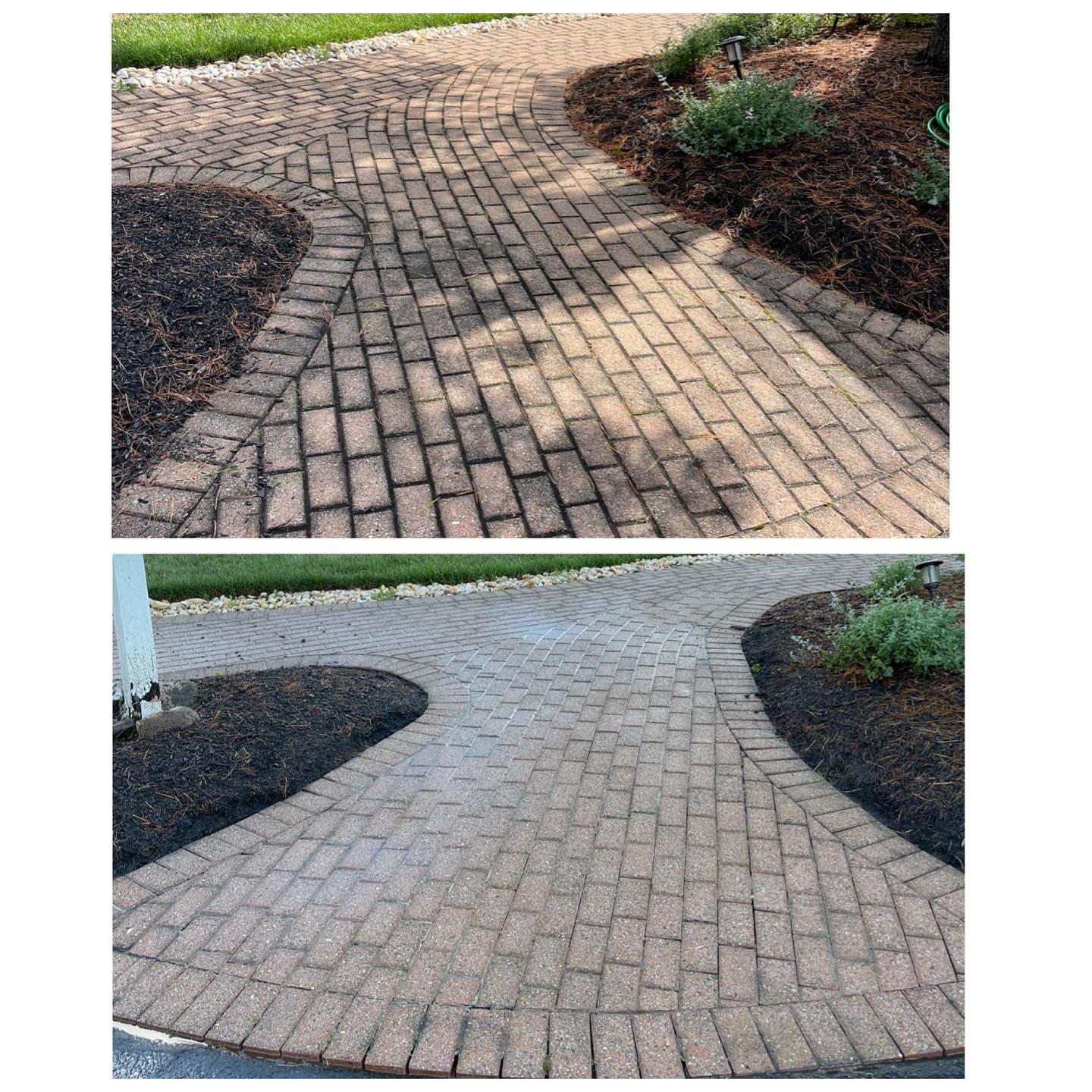 Paver walkway before and after cleaning and sealing