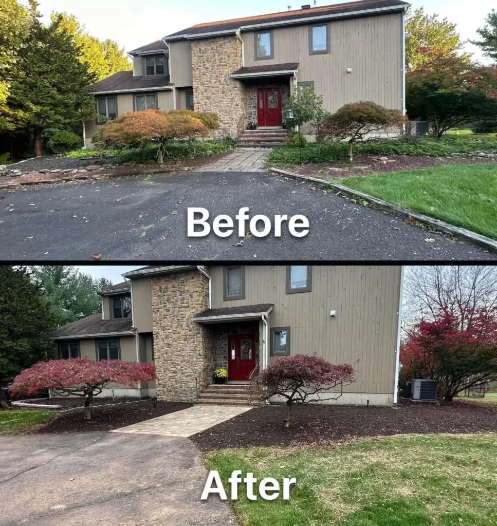 Before and after this customer came to us with the desire to eliminate as much bed maintenance as possible. Planting to come in the spring.