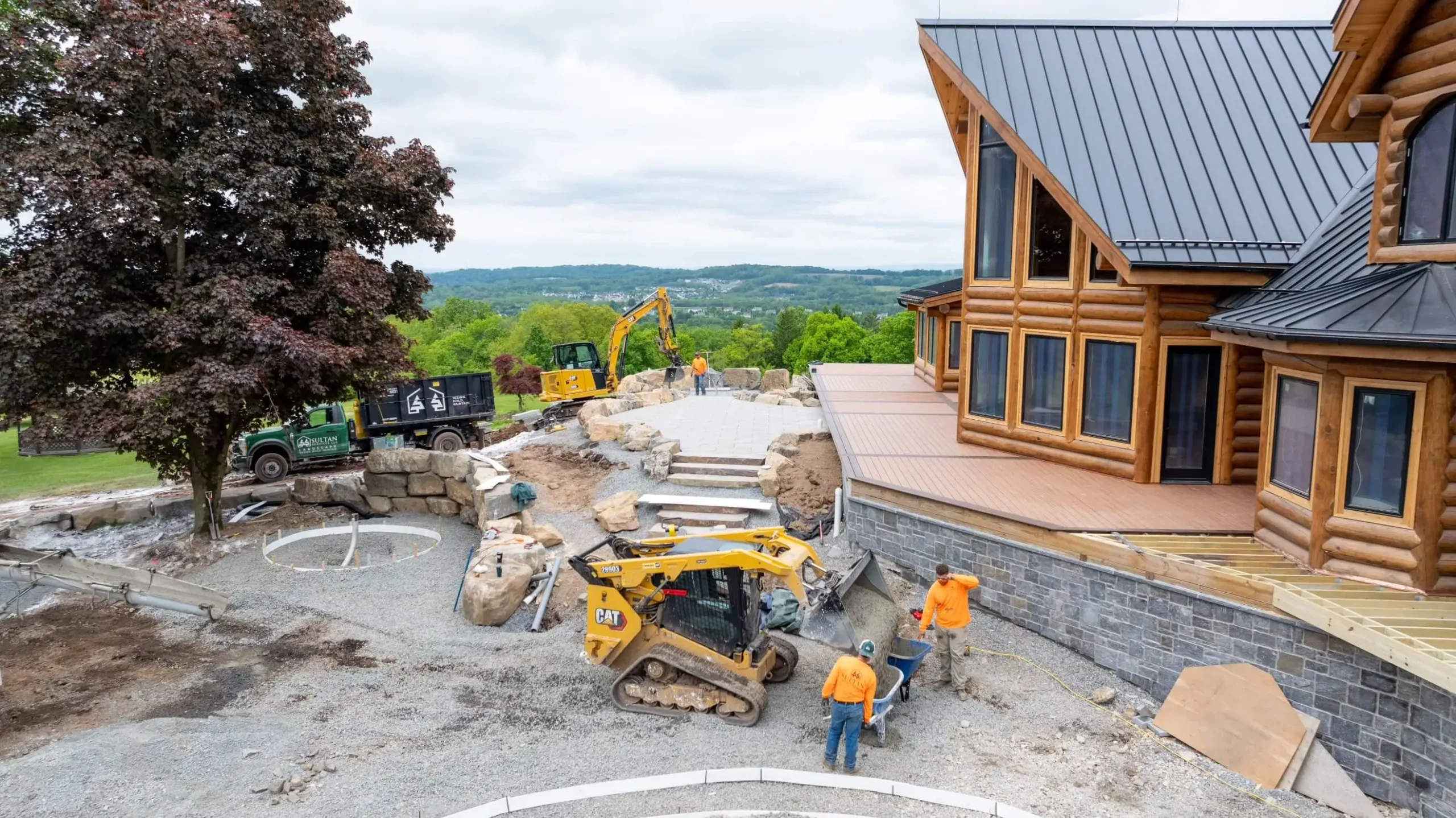 Sultan Services crew working on a massive landscaping and hardscaping overhaul