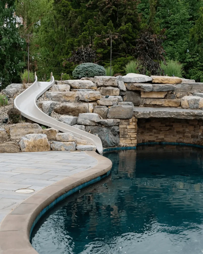 Elegant poolscape with a slide