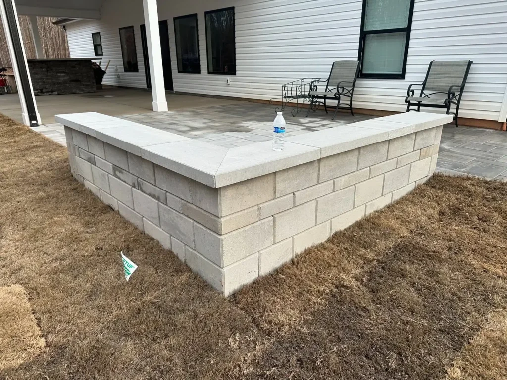 completed hardscape patio wall